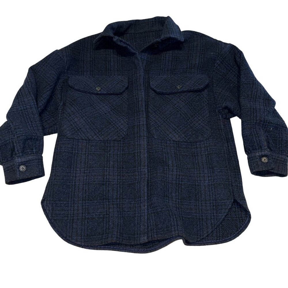 Zara Blue Black Plaid Button Front Long Sleeve Shirt Jacket Women's Small S